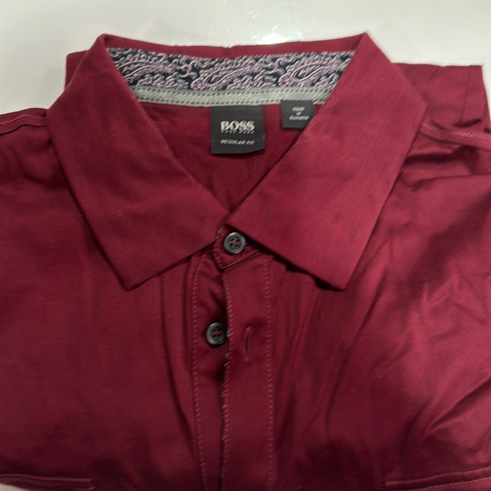Burgundy Boss long sleeve shirt in stretch fabric